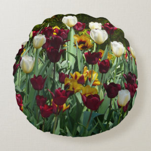 Maroon en gele Tulpen kleurrijke Floral Rond Kussen