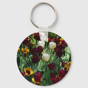 Maroon en gele Tulpen kleurrijke Floral Sleutelhanger