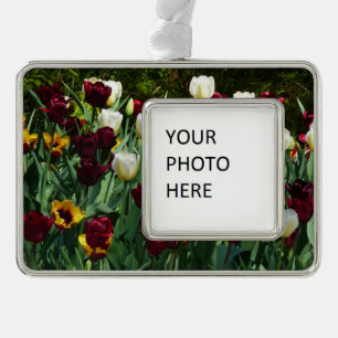 Maroon en gele Tulpen kleurrijke Floral Verzilverd Kader Ornament