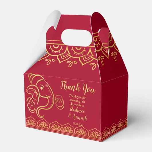 Maroon en goud Ganesha Indische bruiloft Bedankdoosjes (Achterkant)