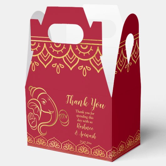 Maroon en goud Ganesha Indische bruiloft Bedankdoosjes (Geopend)