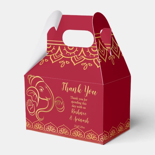 Maroon en goud Ganesha Indische bruiloft Bedankdoosjes (Voorkant Zijde)
