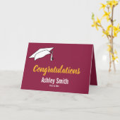 Maroon en Goud Gefeliciteerd Afstuderen Kaart (Gele Bloem)