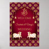 Maroon en goud Gomata bruiloft welkom teken Poster (Voorkant)