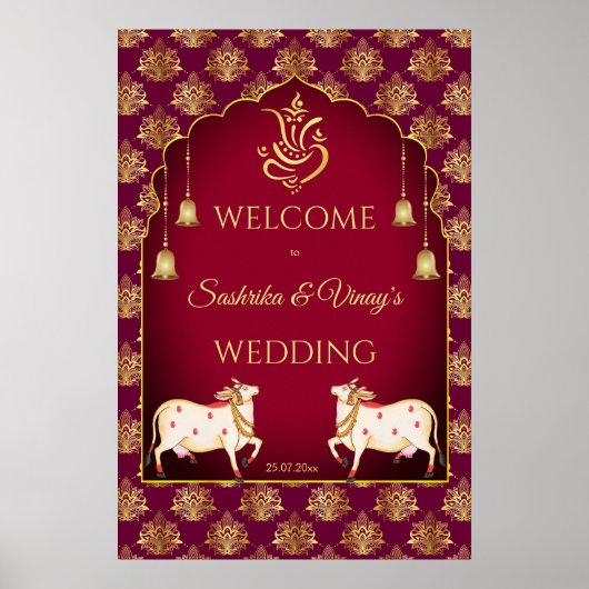 Maroon en goud Gomata bruiloft welkom teken Poster (Voorkant)