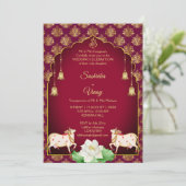 Maroon en goud Gomata witte lotus bruiloft Kaart (Staand voorkant)