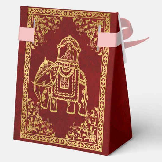 Maroon en goud Indiase bruiloft olifant Bedankdoosjes (Achterkant)