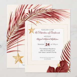 Maroon en Goud Tropisch Groen Kerstfeest Kaart