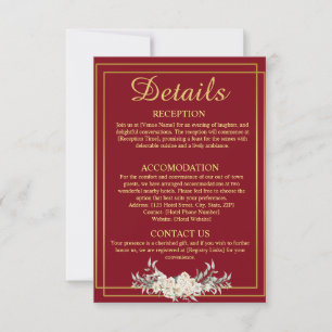Maroon en Gouden Bruiloft Details Behuizing Kaart