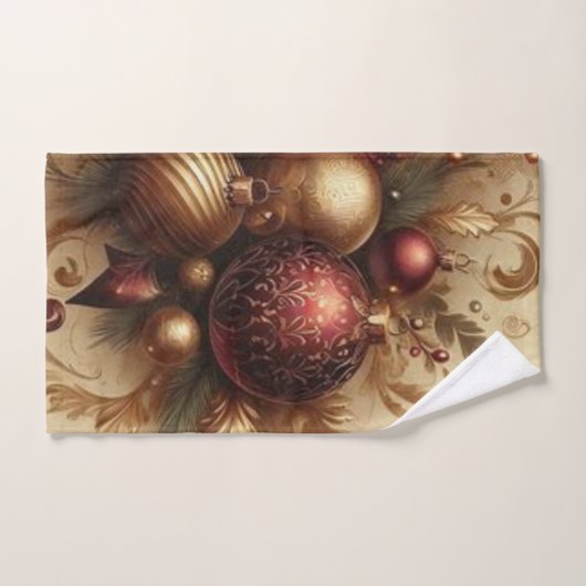  Maroon en Gouden Kerst Bad Handdoek (Handdoek)