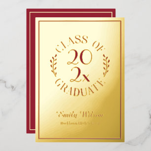Maroon en Gouden Klasse van 2025 Graduation Party Folie Uitnodiging