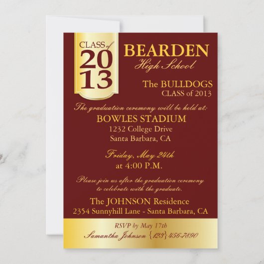 Maroon- en goudfotouitnodiging F Kaart (Achterkant)