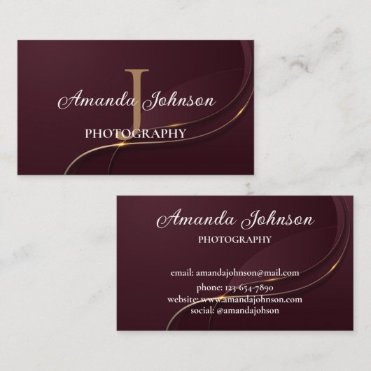 Maroon- en goudmonogram Modern Professional Visitekaartje (Voorkant / Achterkant)