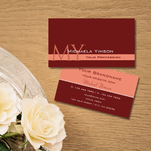 Maroon en koraal met Monogram Professional Eenvoud Visitekaartje