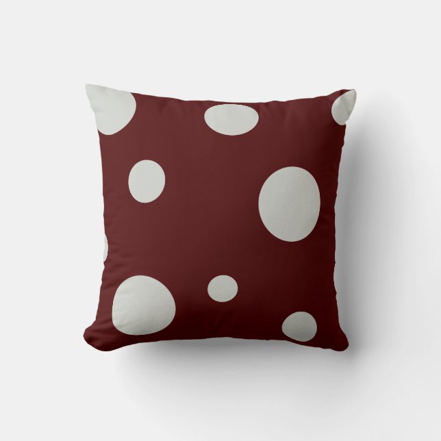 Maroon en lichtgrijs Polka Dot Kussen (Voorkant)