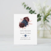 Maroon en Roos Gold Floral redden de datum Aankondigingskaart (Staand voorkant)