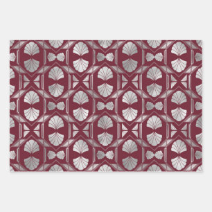 Maroon- en Silver Art Deco Shell Pattern Inpakpapier Vel