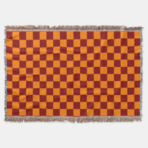 Maroon en Sinaasappel Geruite Vintage Deken