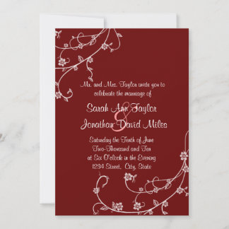 Maroon en White Floral Swirl Wedding Invitation Kaart