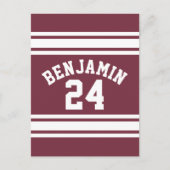 Maroon en White Jersey Stripes Custom Name Number Briefkaart (Voorkant)
