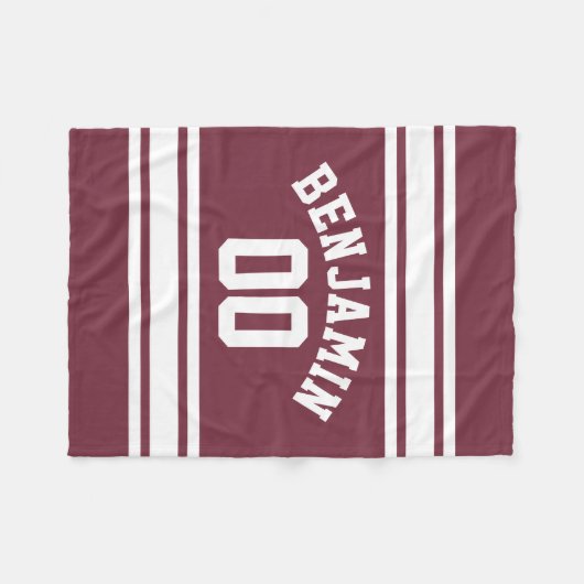 Maroon en White Jersey Stripes Custom Name Number Fleece Deken (Voorkant (Horizontaal))