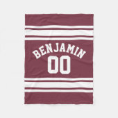Maroon en White Jersey Stripes Custom Name Number Fleece Deken (Voorkant)