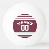 Maroon en White Jersey Stripes Custom Name Number Pingpongballen (Achterkant)
