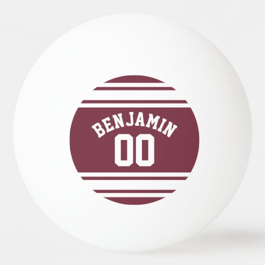 Maroon en White Jersey Stripes Custom Name Number Pingpongballen (Achterkant)