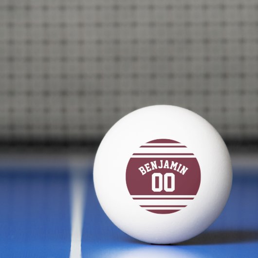Maroon en White Jersey Stripes Custom Name Number Pingpongballen (Net)