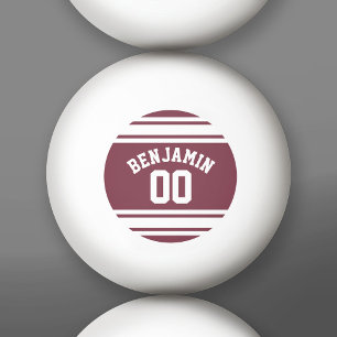 Maroon en White Jersey Stripes Custom Name Number Pingpongballen