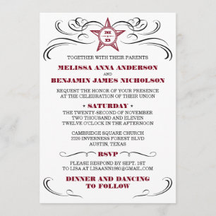 Maroon en White Southern Style Wedding Invitation Kaart