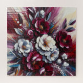 Maroon en wit Bloemen arrangement | Legpuzzel (Horizontaal)