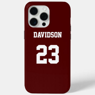 Maroon en Wit Custom Jersey Naam Nummer iPhone 15 Pro Max Hoesje