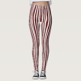 Maroon en wit verticaal gestreepte Leggings