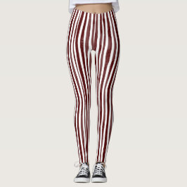 Maroon en wit verticaal gestreepte Leggings