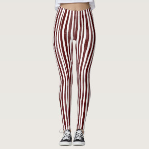 Maroon en wit verticaal gestreepte Leggings