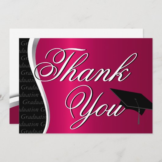 Maroon en zwart Afstuderen Hartelijk dank Bedankkaart (Voorkant / Achterkant)