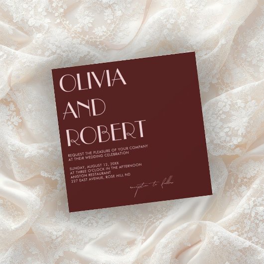 Maroon et faire-part de mariage esthétique rose pâ