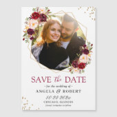 Maroon Floral Geometric Foto Save the Date Magnet (Voorkant)