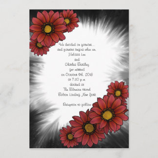 Maroon Floral Sunburst Wedding Invitations Kaart
