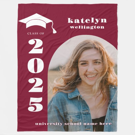 Maroon Foto Afstuderen Fleece Deken (Voorkant)