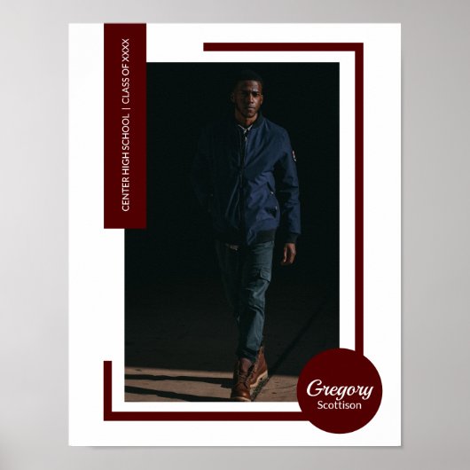 Maroon Foto Modern Afstuderen Poster (Voorkant)