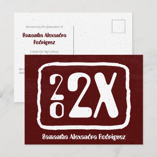 Maroon Funky Class Year Afstuderen Briefkaart (Voorkant / Achterkant)