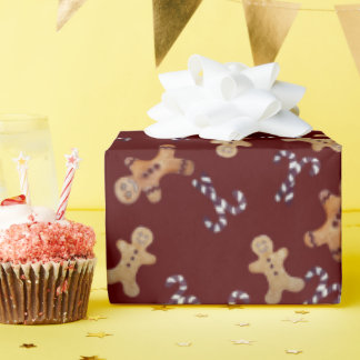 Maroon Gingerbread Heren & Candy Cane Christmas Wr Cadeaupapier