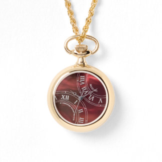 Maroon Glass RN Pocket Watch Horloge