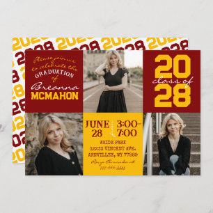 Maroon & Gold 3 Photo Graduation Invitation