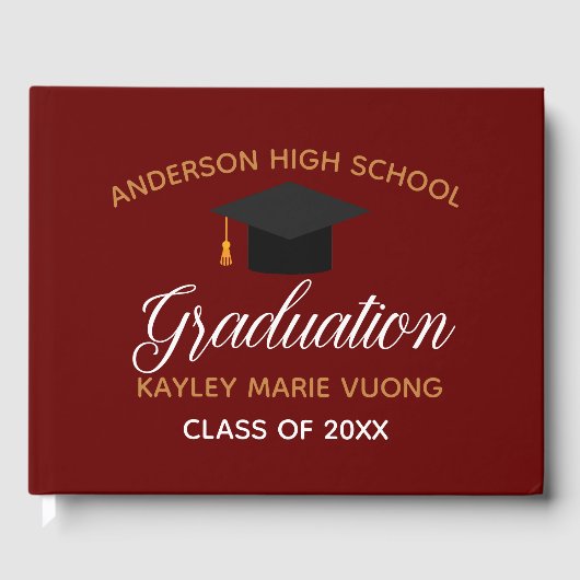 Maroon Gold Afstuderen Autograph Keepsake 2025 Gastenboek (Voorkant)