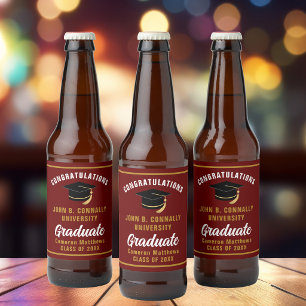 Maroon Gold Afstuderen Custom Graduation Party Bier Etiket