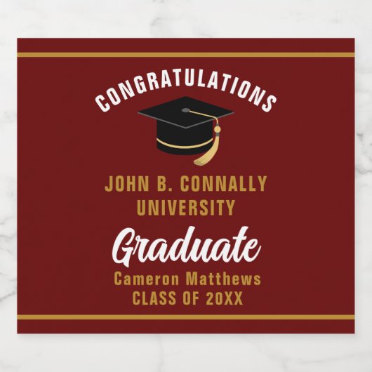 Maroon Gold Afstuderen Custom Graduation Party Bier Etiket (Enkel label)