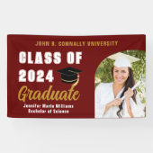 Maroon Gold Afstuderen Foto Afstudeerfeest Spandoek (Horizontaal)